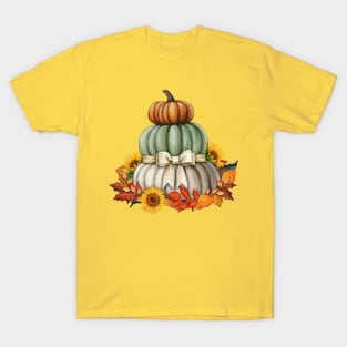 Thanksgiving -Pumpkin Tower,Sunflowers,Autumn Leaves T-Shirt